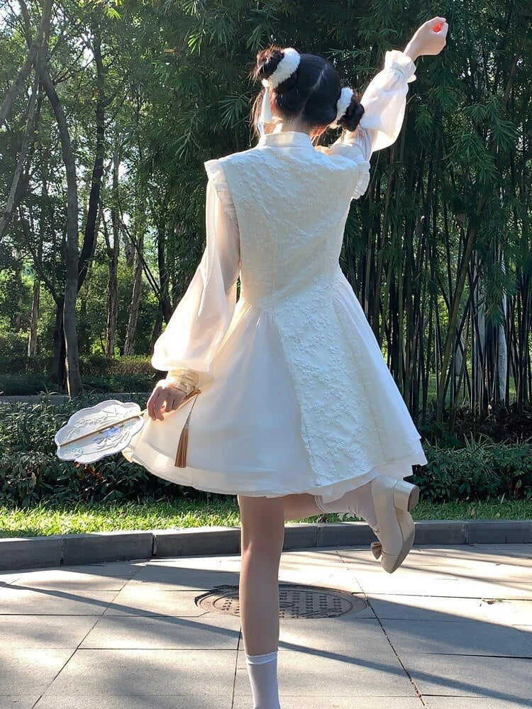 Lolita Off White Long Dresses For Women Cheongsams New Chinese Daily Style Little Chap Vintage Clothes Graduation Fairy Lovely